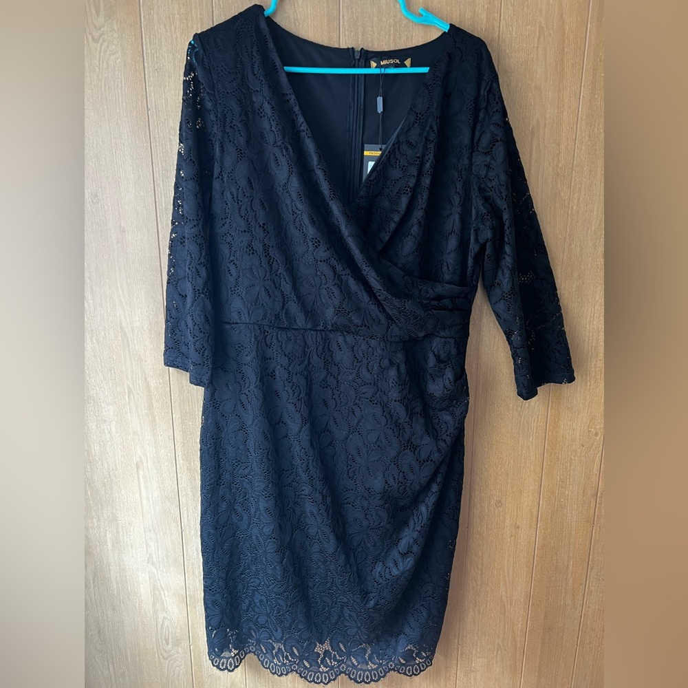 Miusol Black Ruched Wrap Sheath Dress Size XXL